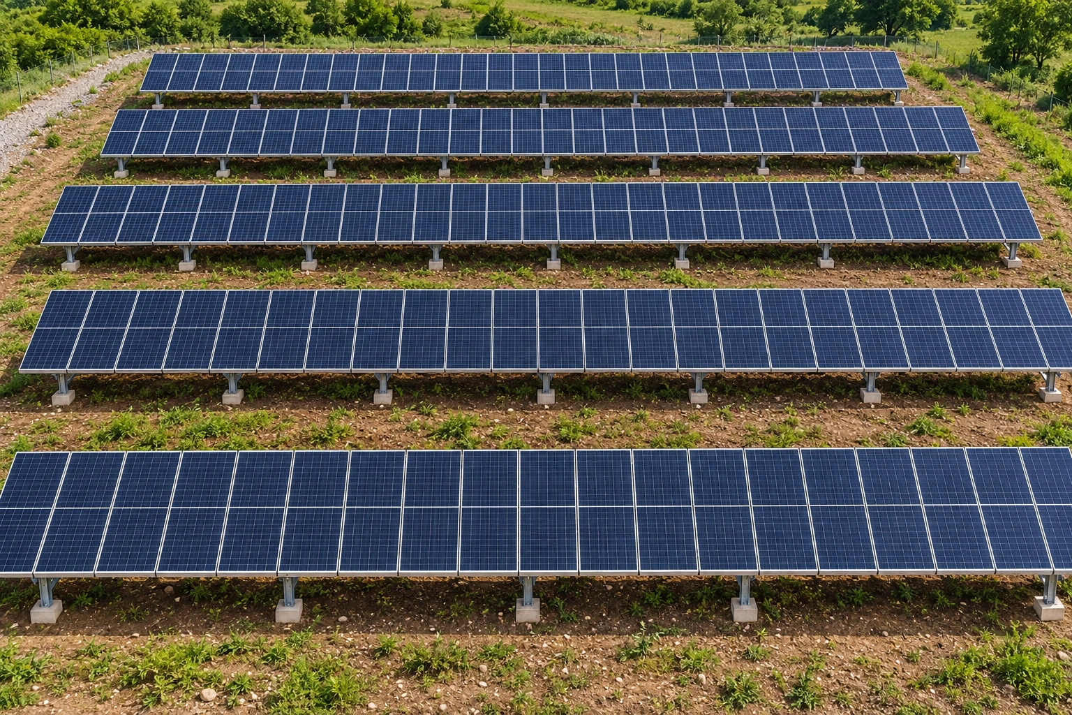 Illustrative solar array with long rectangular 550 Wp modules